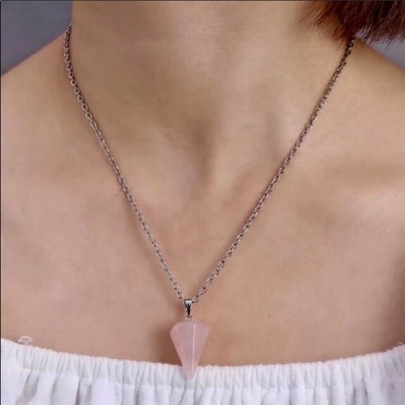 Natural Rose Quartz Silver Toned Alloy Necklace 💕 - Picture 7 of 7